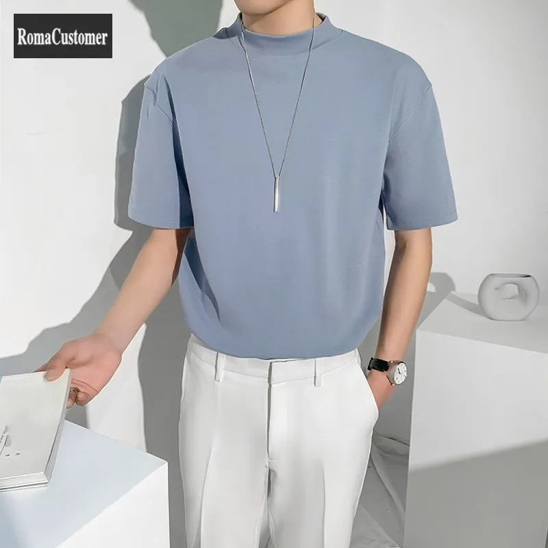 

Mens Summer New Short Sleeve T-Shirt Korean Version Concise Stretch Handsome Trend Loose Pullover Fashion Casual Bottoming Shirt