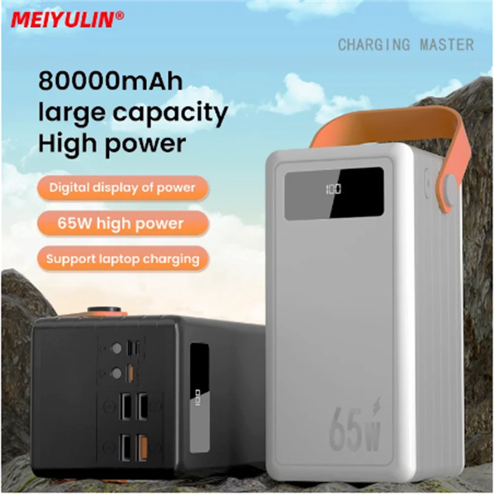

80000mAh Power Bank Station Pd 65w Fast Charging External Battery Pack For IPhone Samsung Xiaomi Notebook Car Jump Starter