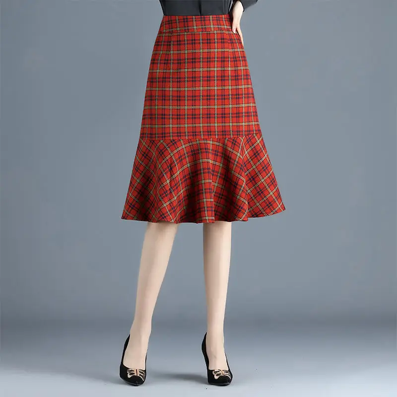 

2022 Summer New Women Casual Hips-Wrapped Bodycon Slim Pencil Skirt Female Fashion Formal Office Lady Plaid Trumpet Skirts E30