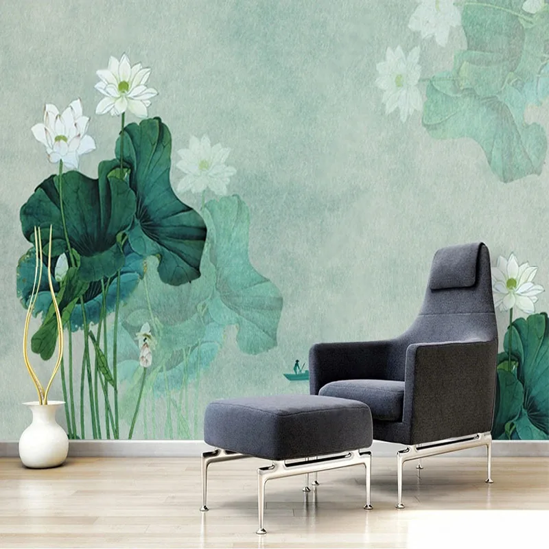 

Custom Photo Wallpaper European Style 3D New Chinese Zen Ink Lotus TV Background Wall Decorative Painting Papel De Parede Tapety