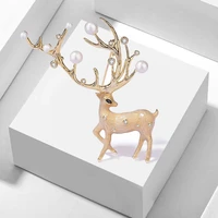tulx enamel sika deer brooches women alloy pearl elk animal brooch pins ladies fashion charm party banquet jewelry