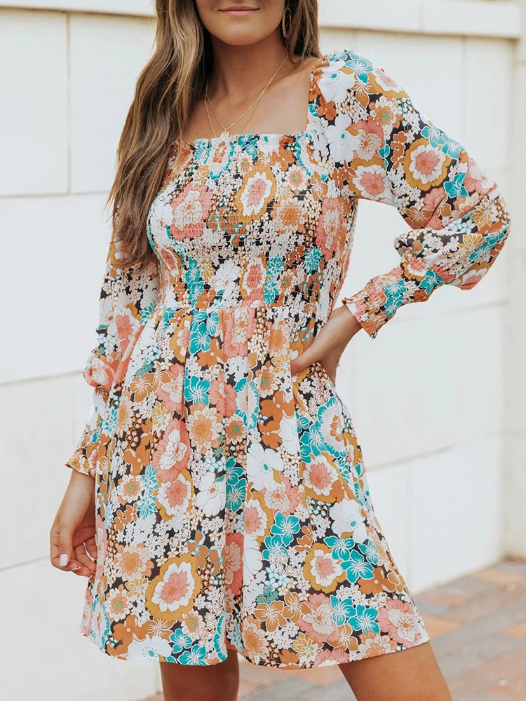 

Повседневное шикарное платье-мини GypsyLady с цветочным рисунком, осень-весна, женские вечерние платья с длинным рукавом, открытой спиной и оборками, Новинка