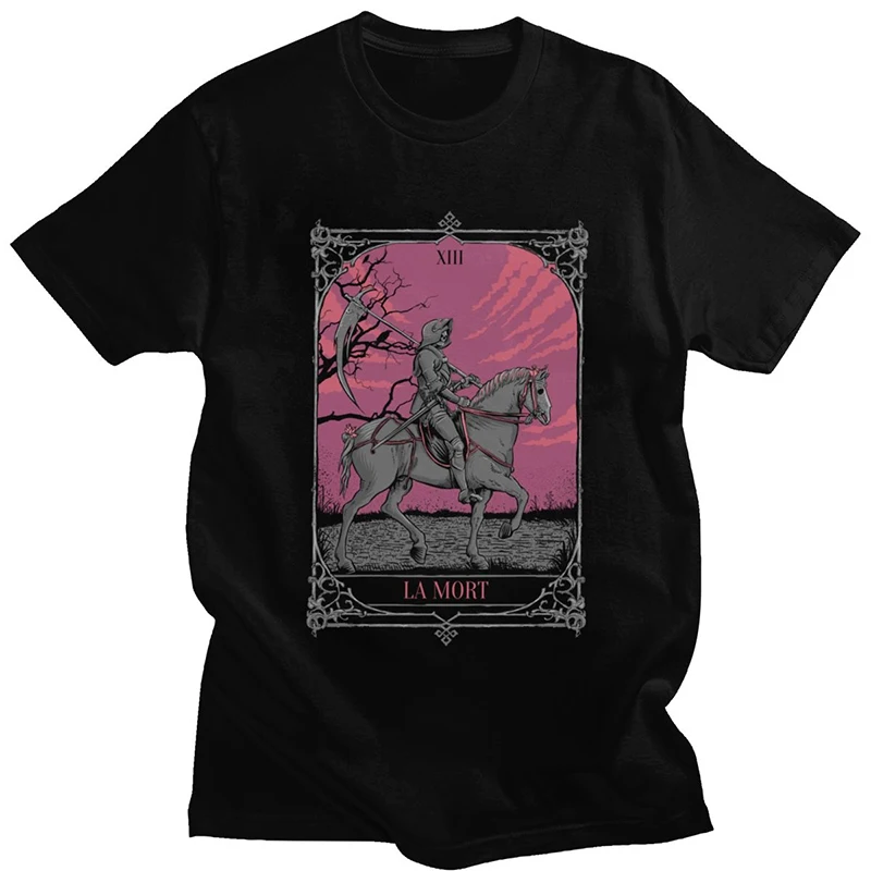 

Vintage Lady Of Holy Death Tarot Card T Shirt Men Occult Grim Reaper T-Shirt Cotton Tshirt Halloween Santa Muerte Tee Tops