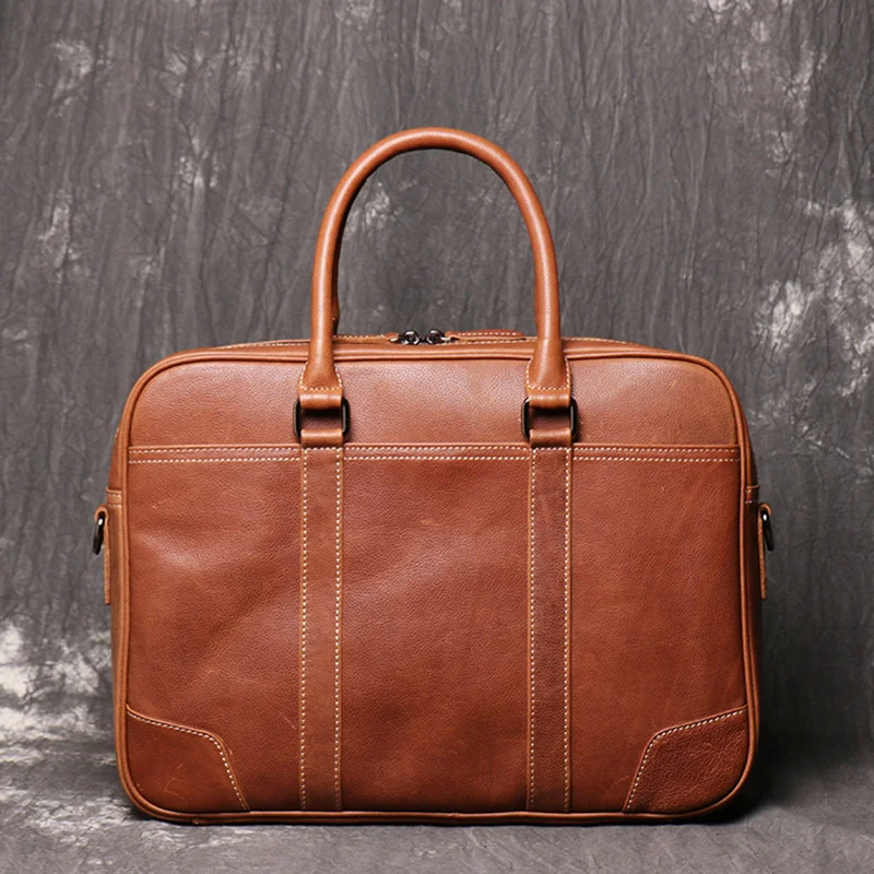 Cowhide Men's Handbag Black Classic Business Briefcase Leather Laptop Bag For Men Luxury Design Vintage Single Shoulder Bag