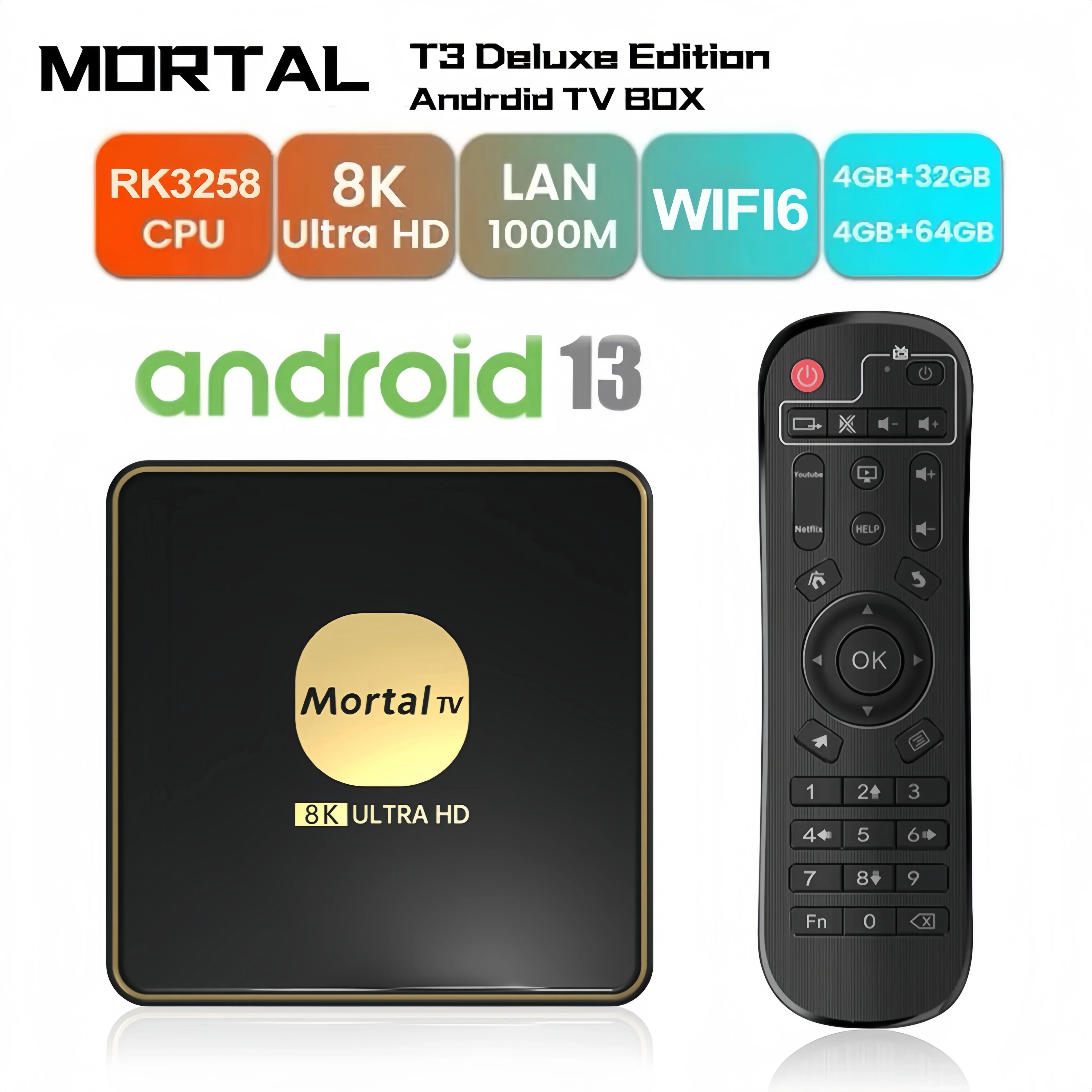 G96max Mortal T3 Smart TV Box Android 13.0 с четырехъядерным процессором Cortex A53 8K WiFi6 HDR10 Dual Wi-Fi BT5.0 32