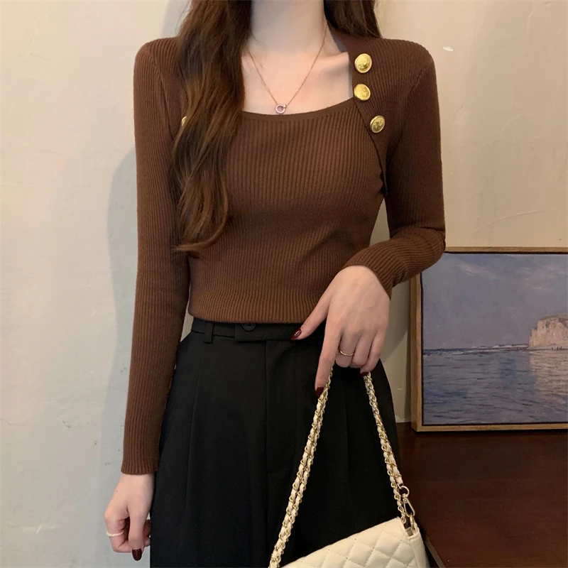 

A Ladies shirt new spring and autumn base knitted cardigan short sexy sweet chic top summer women's pullover