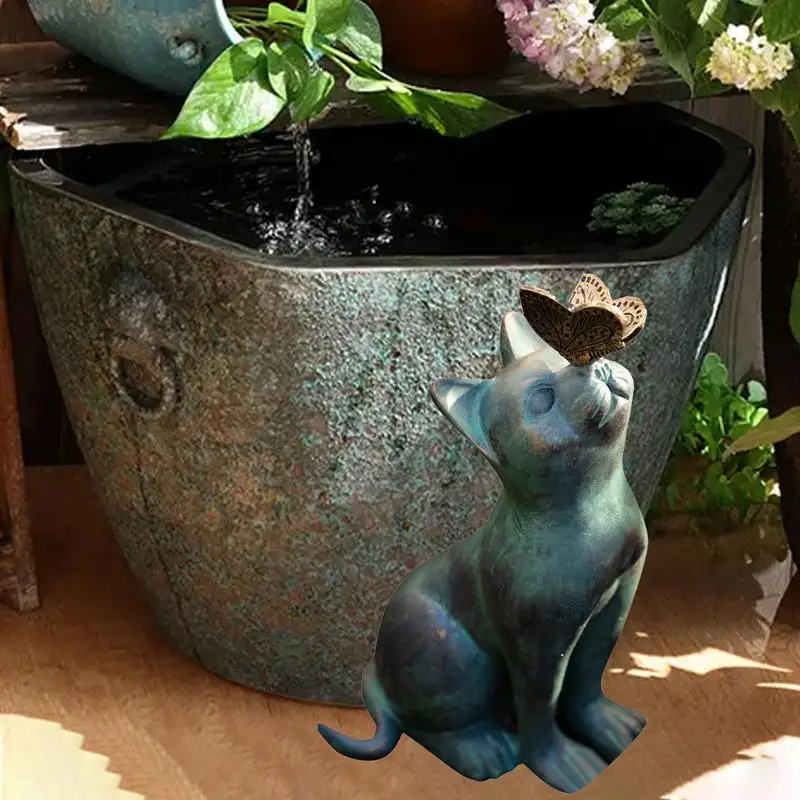 

Cat Butterfly Statue Outdoor Resin Animal Sculpture Cat With Butterfly Garden Figure Tabletop Home Lawn Decorations Piece