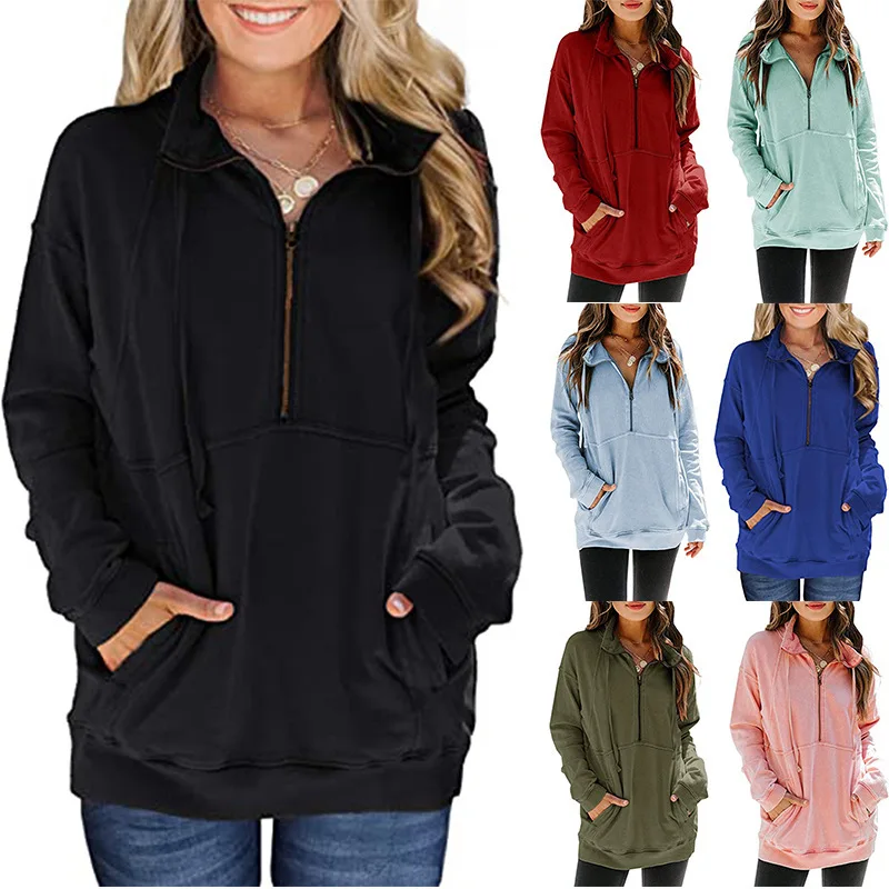 

Women's 2023 New Long Sleeve Hoodie Women's Drawstring Pocket Zipper Coat