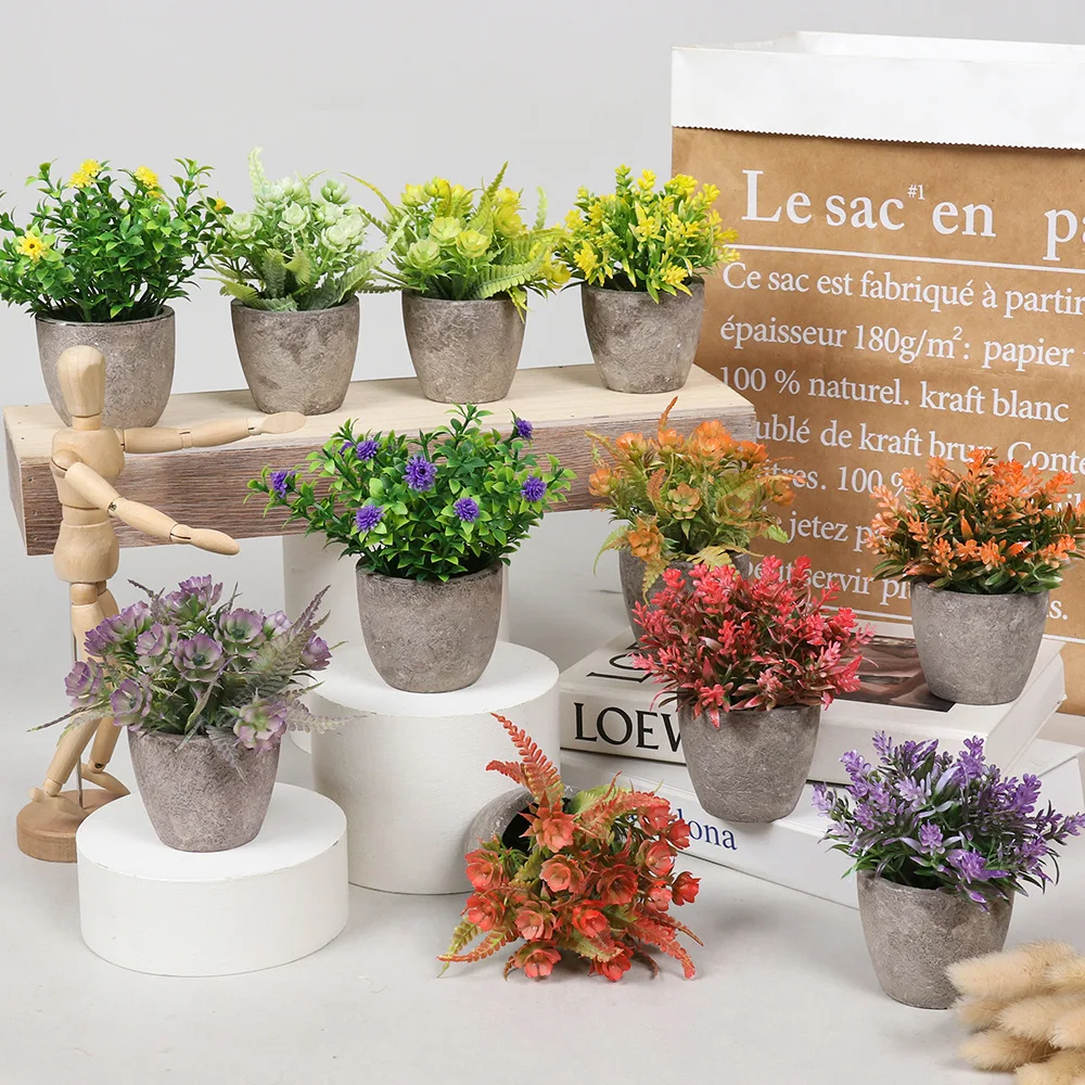 

Mini Plastic Artificial Plants Grass in Pot/Faux Greenery/Topiary Shrubs Fake Plants for Bathroom, House Decorations Plants 1PC