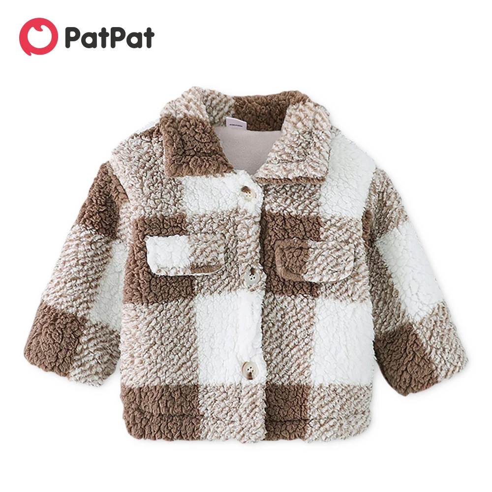 

PatPat Toddler Girl / Boy Coat Outwear Plaid Lapel Collar Button Design Coat Khaki Plaid Fluffy Baby Lapel Long-sleeve Jumpsuit