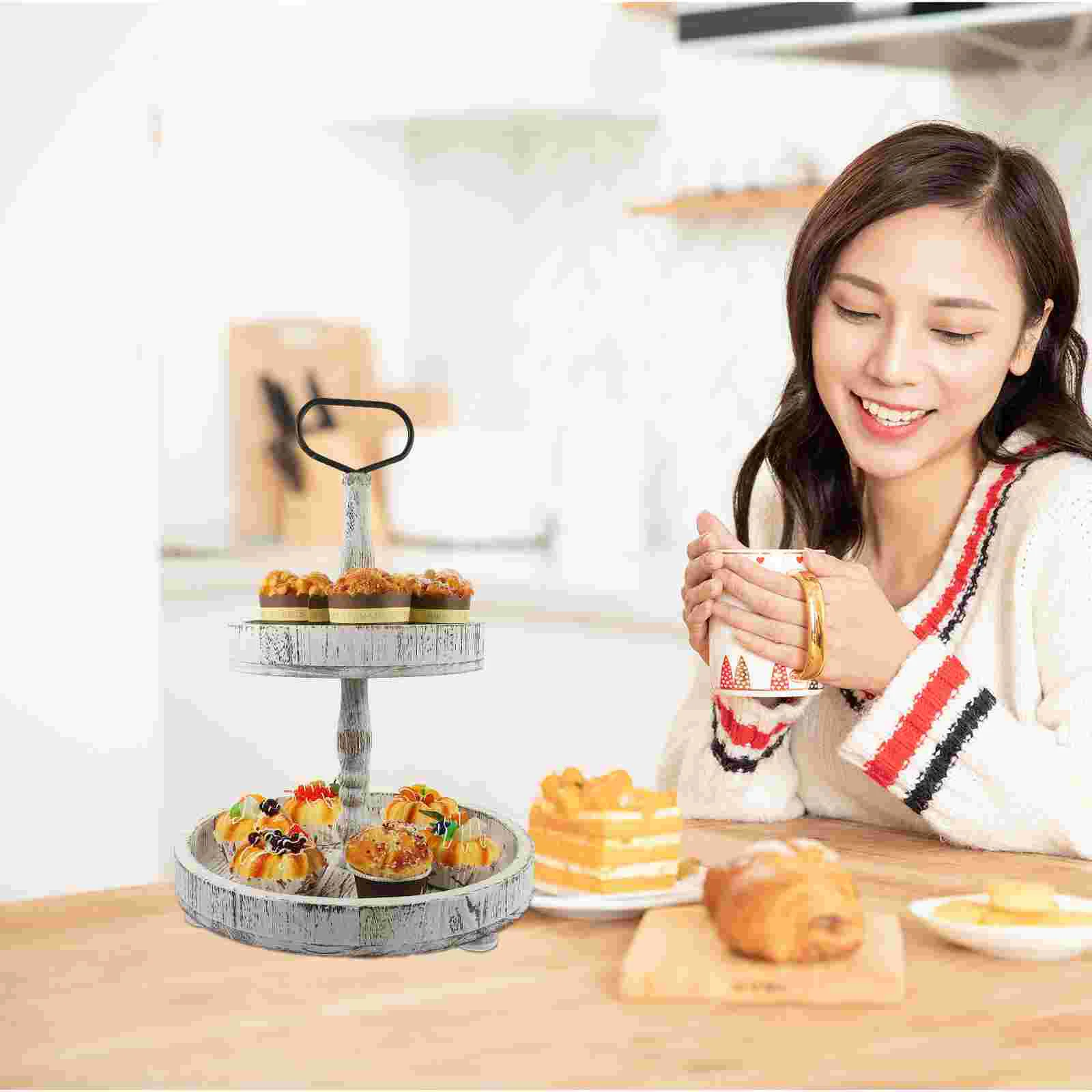 

Wooden Cake Tray 2 Tiered Modern Kitchen Decor Table Centerpieces Stand Dessert Farmhouse Coffee Candy Items Small
