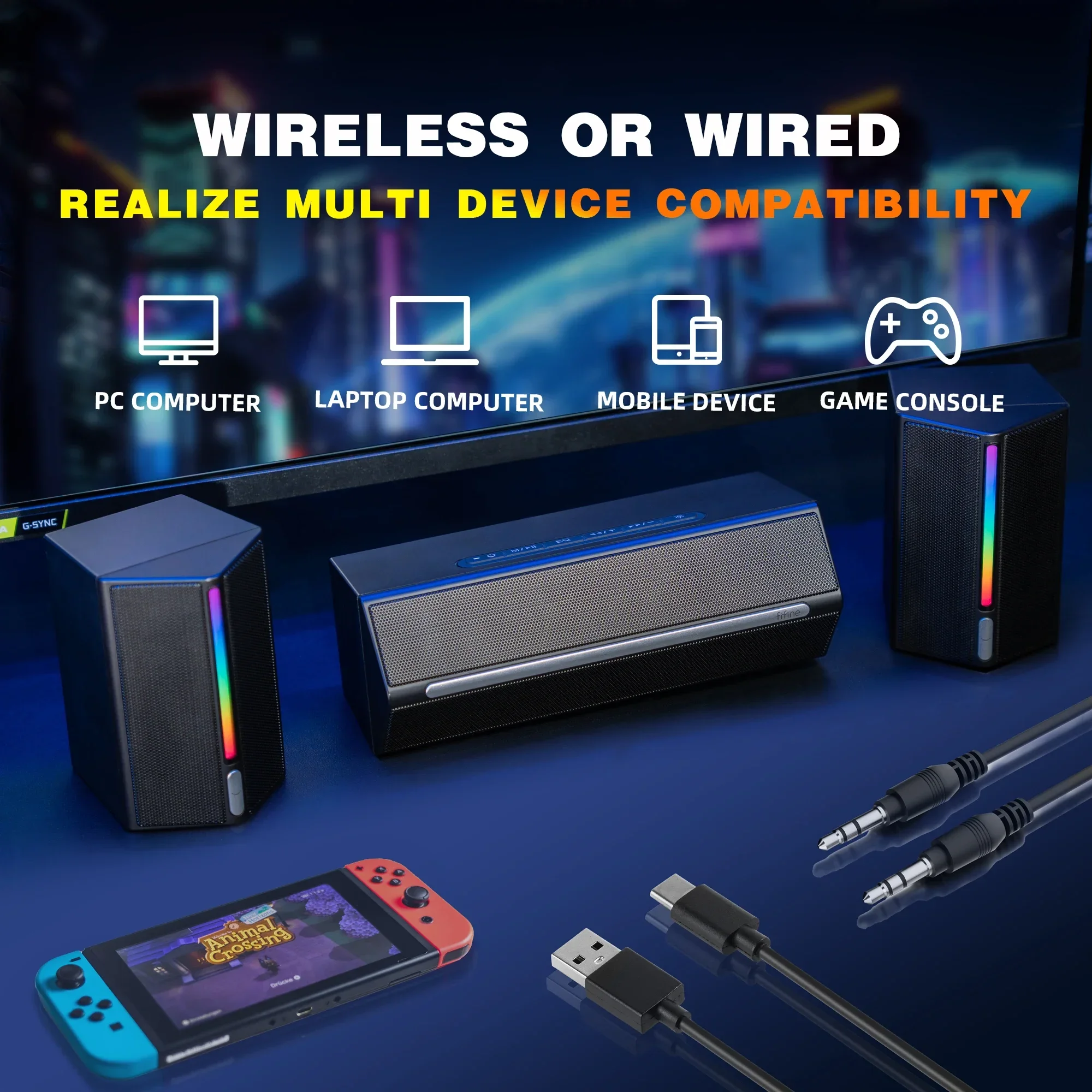 Беспроводной настольный динамик с двумя режимами Hi-Fi RGB для домашнего кинотеатра