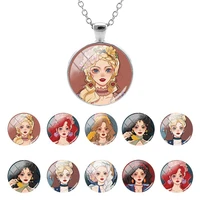 disney bright beautiful princess pendant necklaces cabochon glass dome necklaces design gifts girls women creative jewelry qgz79