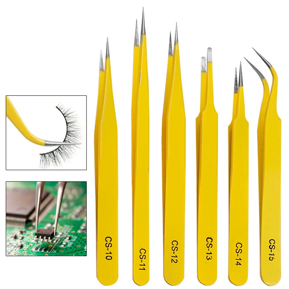 

1Pcs Anti-static Tweezers Stainless Steel Industrial Tweezers Precision Curved Straight Tip Forceps Phone PCB Repair Hand Tools