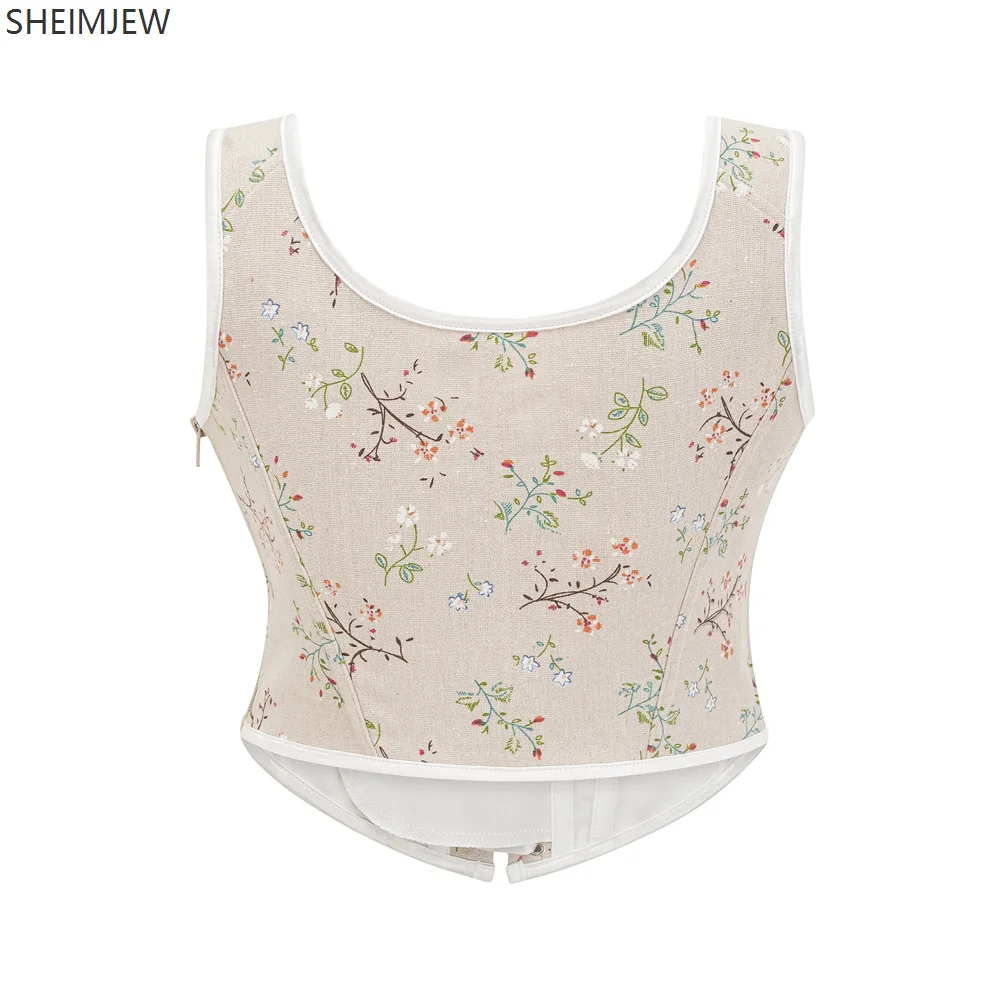 Женский пикантный корсет бежевые подтяжки с цветочным принтом французские