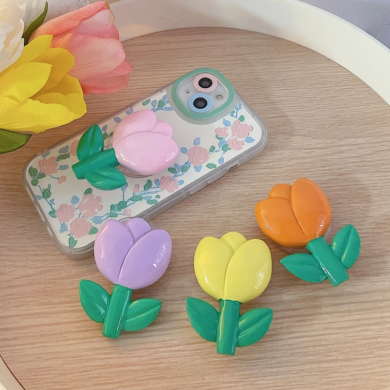 

INS Korea Tulip Flower Mobile Phone Grip Tok Stand Holder for iPhone Samsung Huawei Xiaomi Floral Cellphone Bracket phone stand