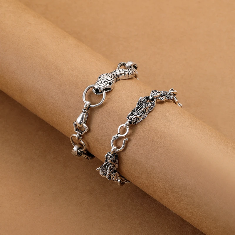 

Three-dimensional Snake Dragon Head Bracelet Jewelry for Men Vintage Personality Chinese Domineering Bracelets Boyfriends Gift