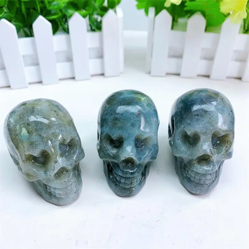 Природный лабрадорит голова черепа минеральные драгоценные камни резной