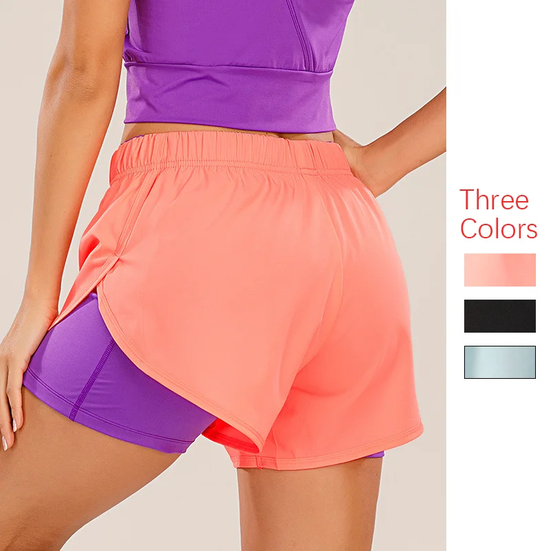 Women Workout 2 In 1 Shorts Summer Spandex Quick Dry Sport Yoga Fitness Gym Running Shorts with Pockets for Women Sport Pants