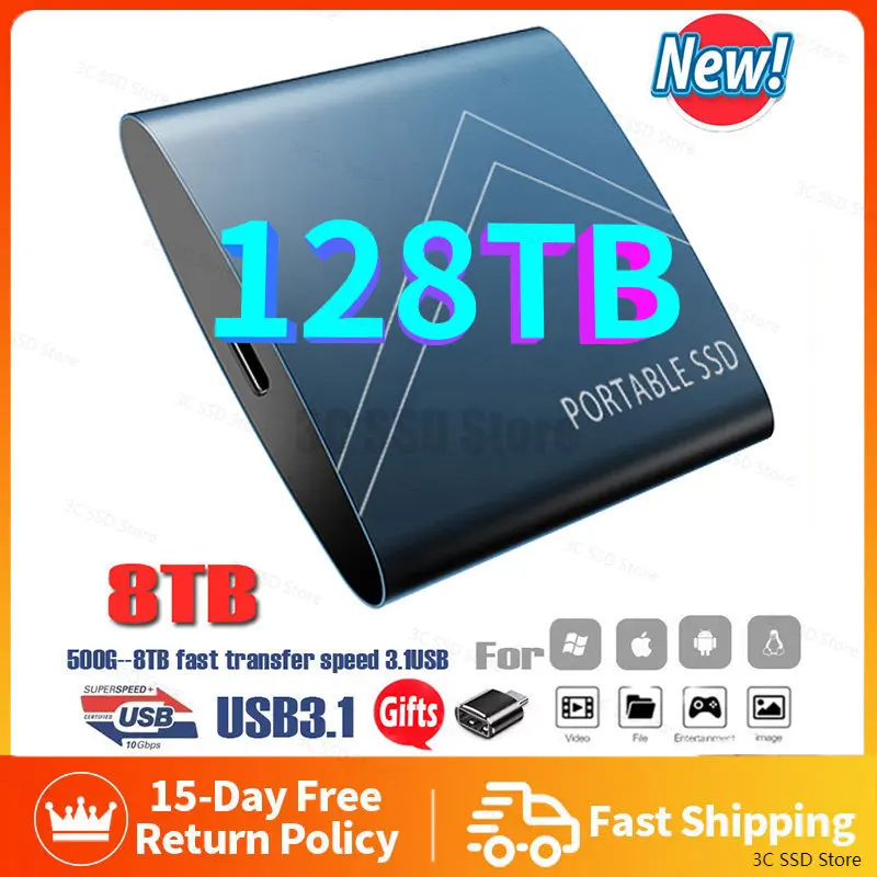 

Portable SSD High Speed Transfer 500GB 2TB 4TB 8TB External Mobile Hard Disk USB 3.0 Type-C Solid State Drive for PC Laptop
