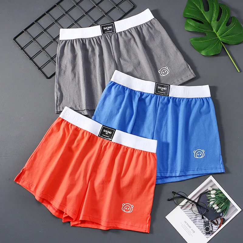 FK Mens Summer Underwear Boxers Shorts Casual Cotton Sleep Underpants Quality Solid Loose Homewear Bear Printing Arrow Panties