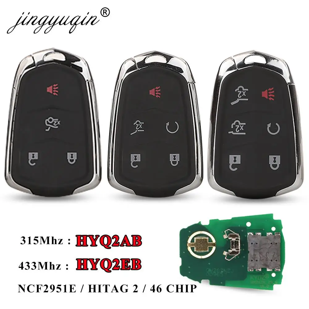 Jingyuqin 5Pcs 433Mhz HYQ2EB 315Mhz HYQ2AB Smart Remote Key Fob ID46สำหรับ Cadillac ESCALADE ESV XTS CTS CT6 ATS Keyless Go