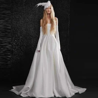 fashion a line draped satin long wedding dresses simple designs strapless long bridal party dress zipper back wedding gowns