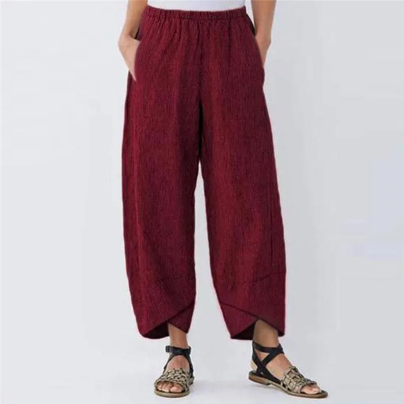 Casual Women Harem Pants Loose Solid Color Linen Cotton Wide Leg Pants Summer Pantalon Comfortable Female Trousers