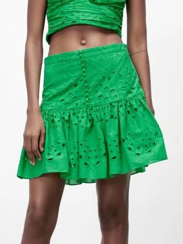 

Женская мини-юбка с рюшами Kumsvag, повседневная Однотонная юбка с вышивкой на пуговицах, одежда на лето 2022