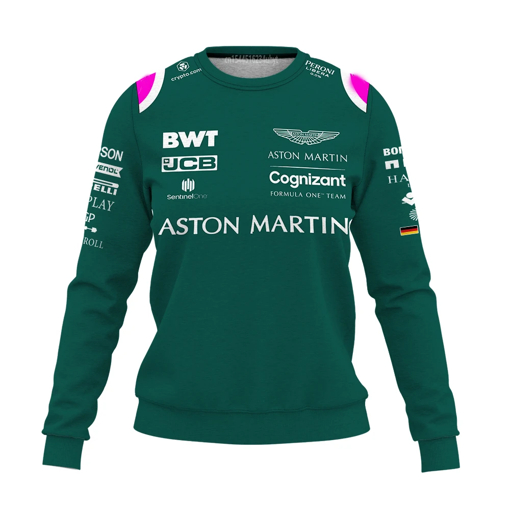 Aston Martin - Men's and Women's Long Sleeve Sweater, Crew Neck Fashion Sportswear, Racing Team 3D Print, Formula One