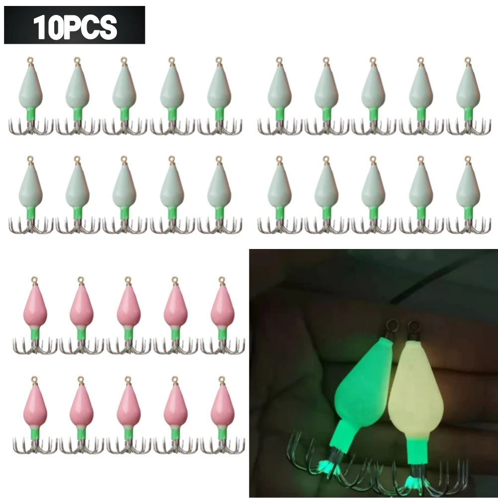 

10pcs Squid Jig Hooks Pesca Luminous 12 Needles Cuttlefish Fishing Hook Bait Squid Jigs Hooks Outdoor Fishhooks