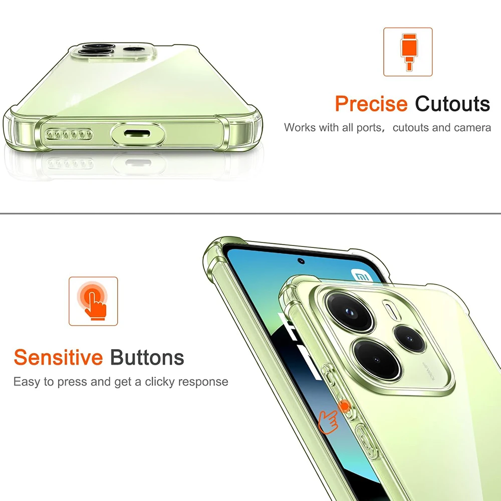 Противоударный чехол для Xiaomi Redmi Note 14 13 12 11 Pro Plus Pro+ 14C 13C 12C 11A 4G 5G силиконовый мягкий