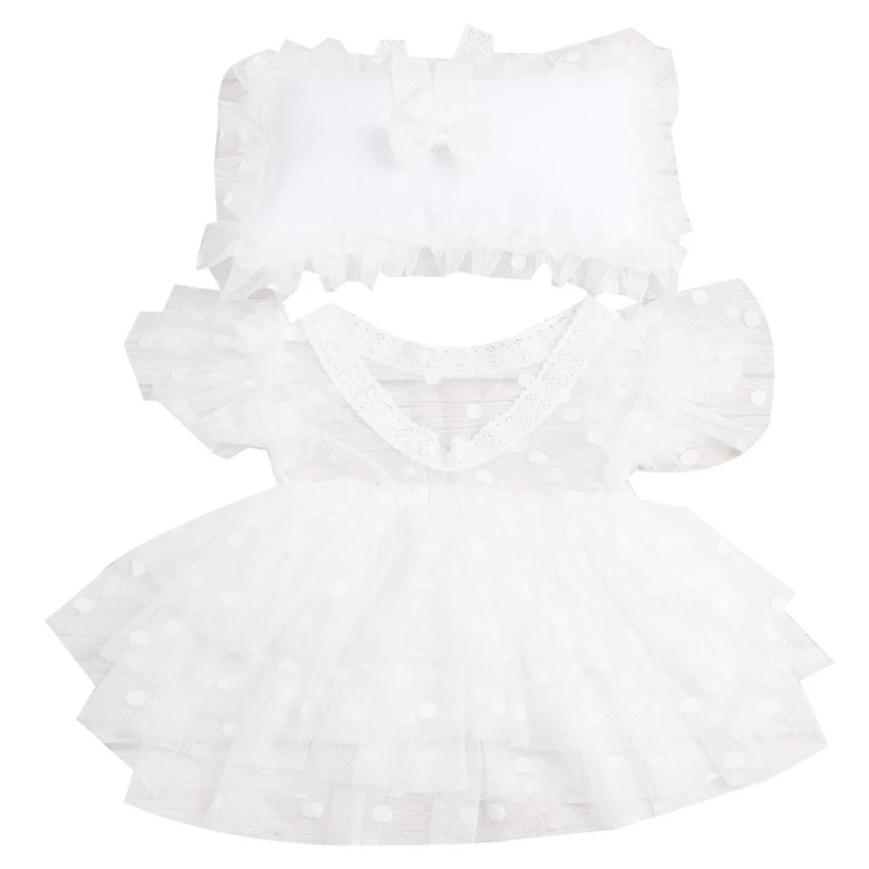 

Newborn Baby Soft Romper Dress + Pillow for w/ Bow Hairband Photo Taking Props C