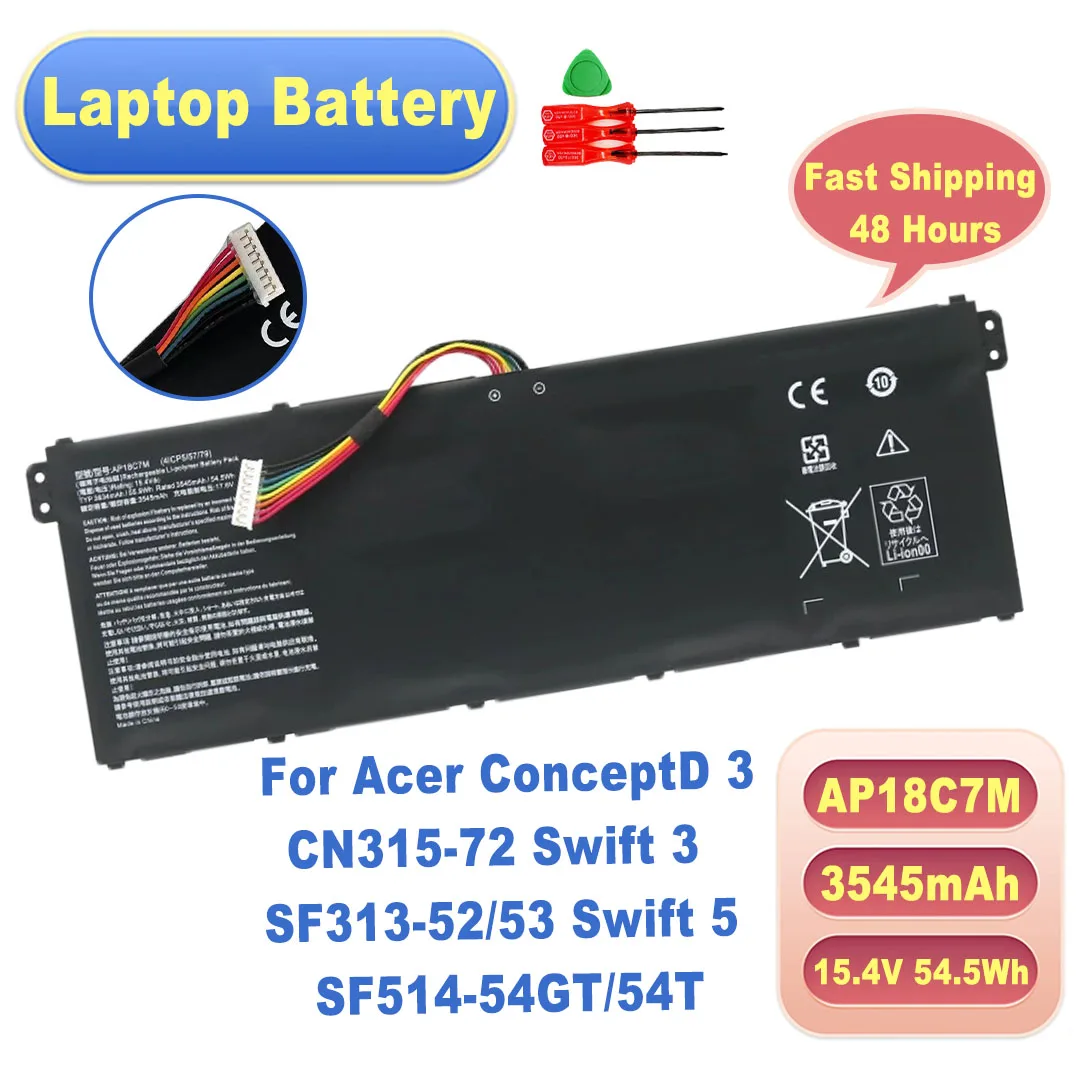 Фото Новый аккумулятор FKYGC AP18C7M 15.4V 54.5Wh 3545mAh для Acer ConceptD 3 CN315-72 Swift 3 SF313-52/53 Swift 5 SF514-54GT/54T №1