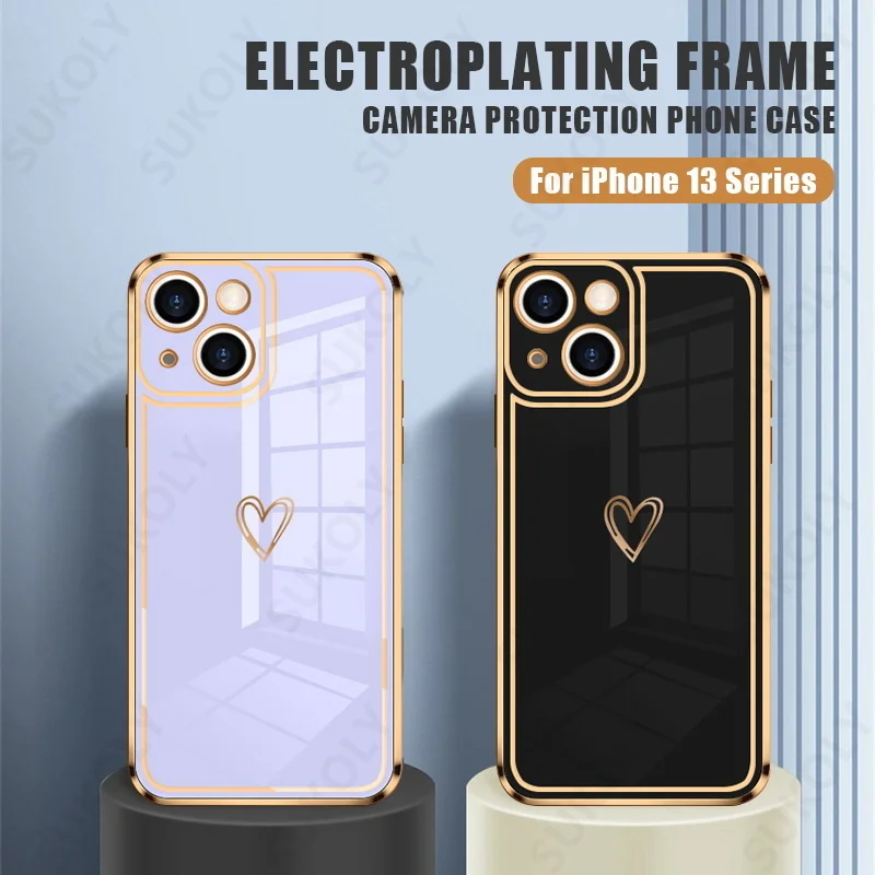 

Ударопрочный Гальванизированный чехол для телефона iPhone 13 12 11 Pro Max 13 X XR XS Max 7 8 Plus SE 2020, мягкий чехол в Корейском стиле с сердечками