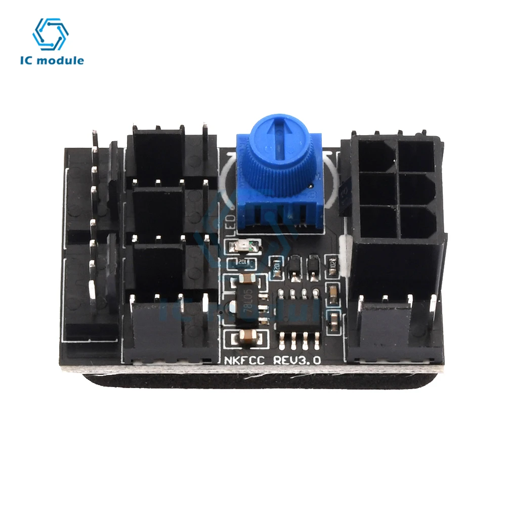 

3 Pin 4 Pin Fan Adapter PWM PC Chassis Cooling Fan Hub 8 Way Splitter 12V Speed Controller with 6 Pin Power Port