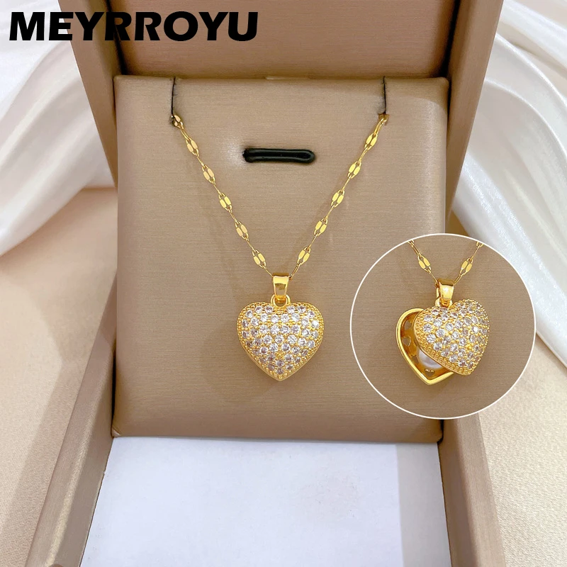 

MEYRROYU 316L Stainless Steel Necklace Golden Heart Freshwater Pearl Pendant Clavicle Accessories For Women Gifts Jewelry Bijoux