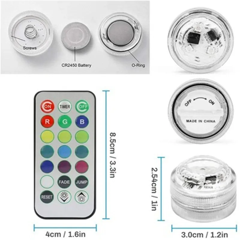 Водонепроницаемый светильник IP68 на батарейках с присоской для использования на открытом воздухе в пруду, фонтане, вазе, саду, бассейне, подводный ночной светильник.