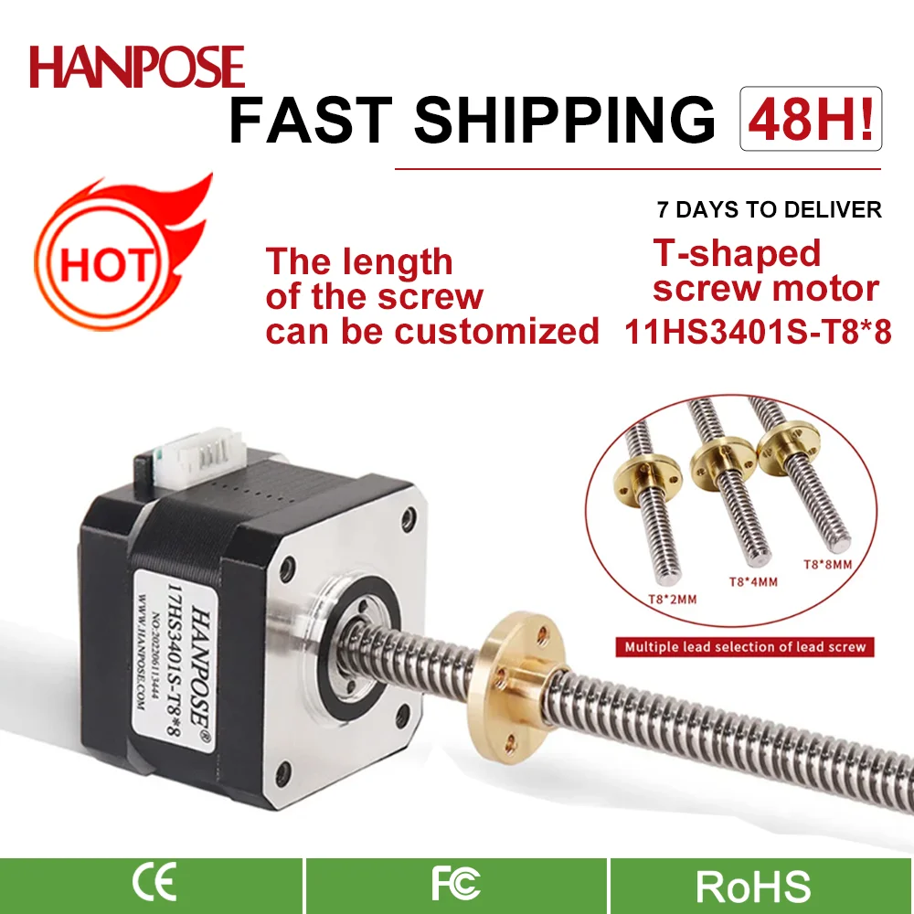 HANPOSE 17HS3401S-T8*8 300 мм винтовой стержень линейный шаговый двигатель Nema17 1.3A 28N.CM