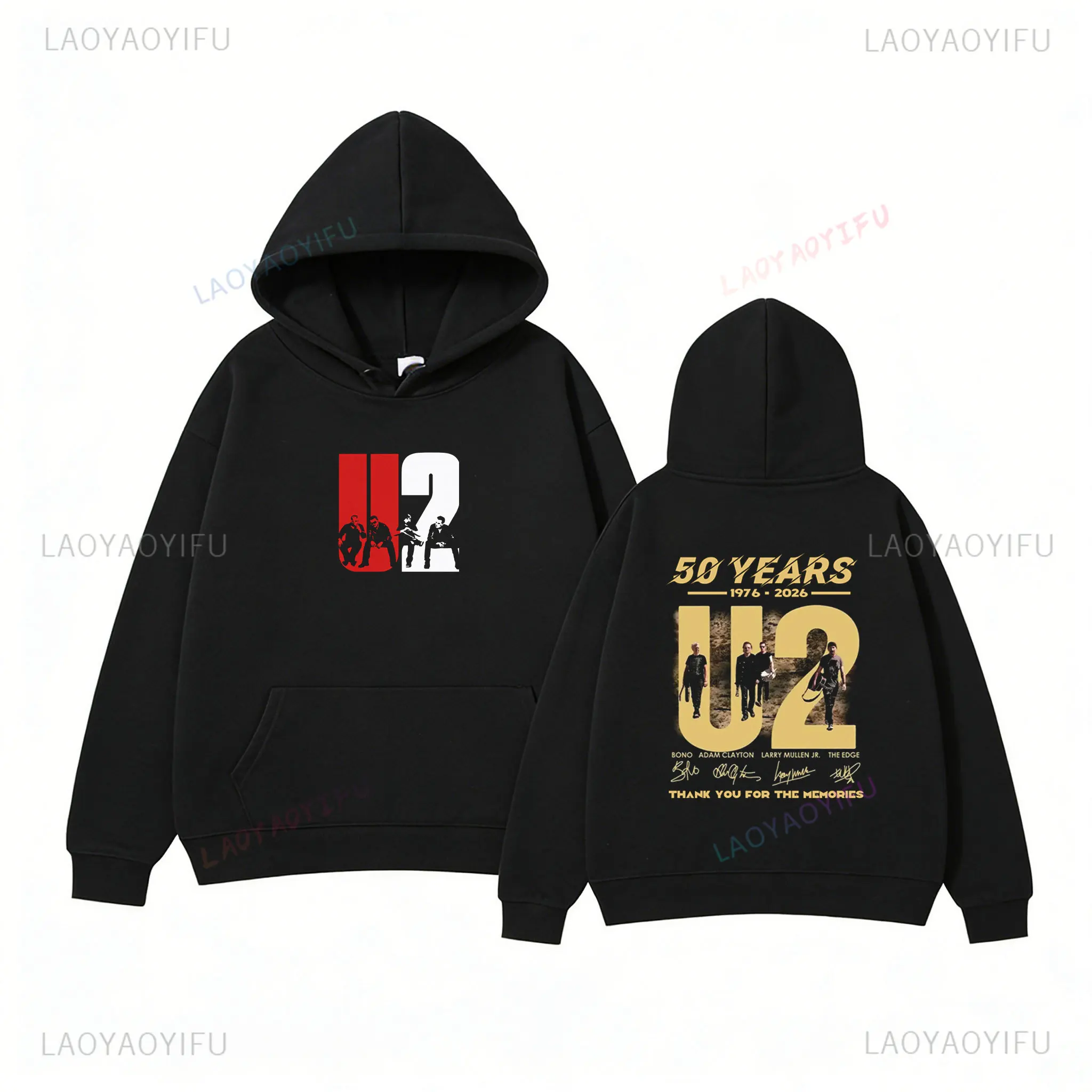 Фото Толстовка с рисунком U2 Band 50th Anniversary, унисекс, 1976-2026, винтажная повседневная уличная одежда с подписьми в стиле рок-группы №5