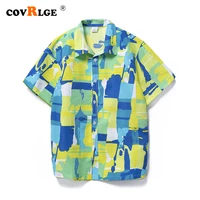 covrlge mens shirt single breasted hot sale mens clothing casual fashion printed cardigan short sleeve shirts for men mcs176