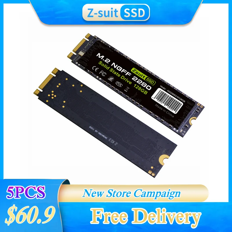 

Z-suit 5pcs M.2 NGFF SSD 128G 256G 512G 1T Solid State Drive 2280 Protocol SATA