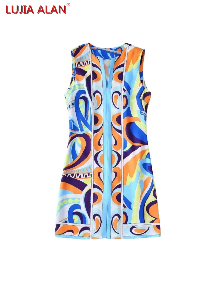 Placement Print женская безрукавка платье женский v рукав мини жилет элегантный уличный