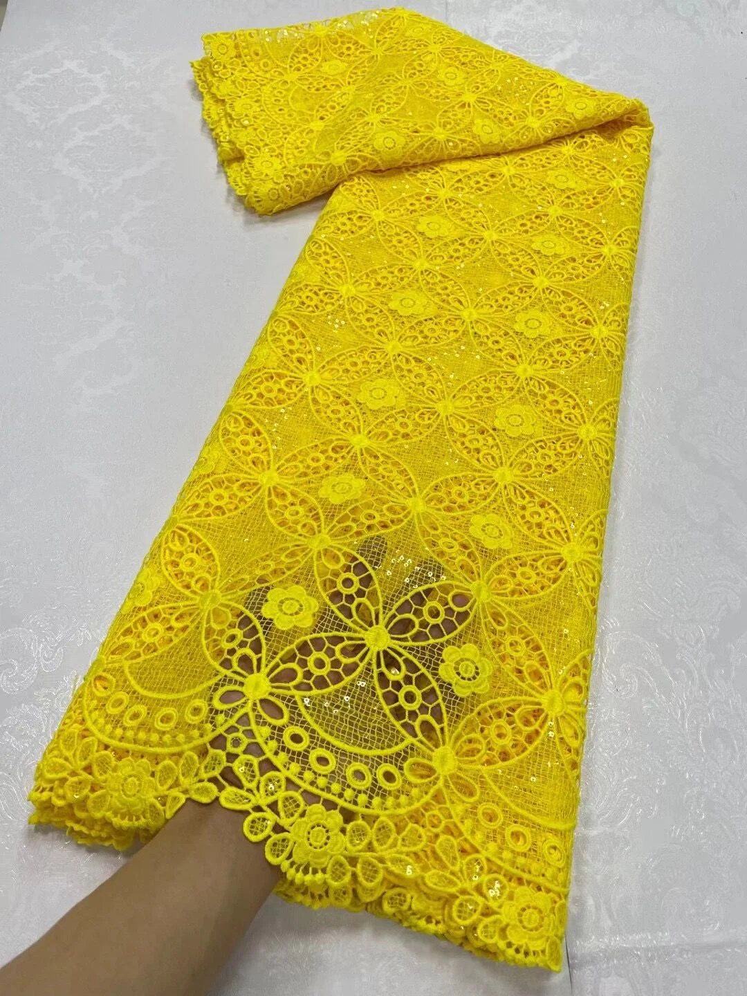 

2023 High Quality French Tulle Sparkling Sequins Ladies Wedding Party Sewing Clothes 5 Yards Multicolor Beaded Lace Fabric JL198
