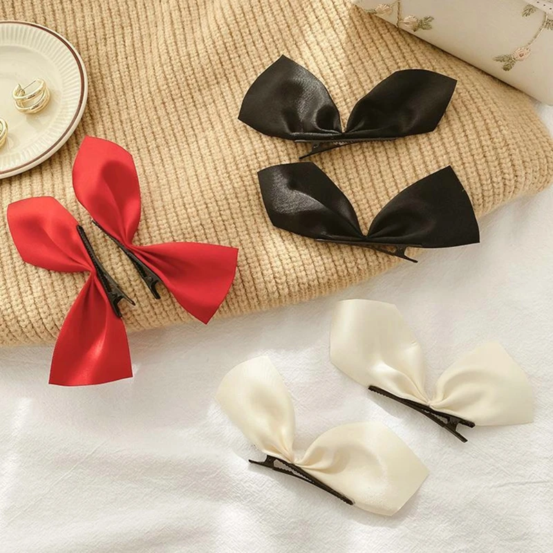 

1/2pcs Black Ribbon Bows Hair Clips Retro Face Bowknot Side Hairpin Cute Girls Barrettes Headdress Women Hair Accessories
