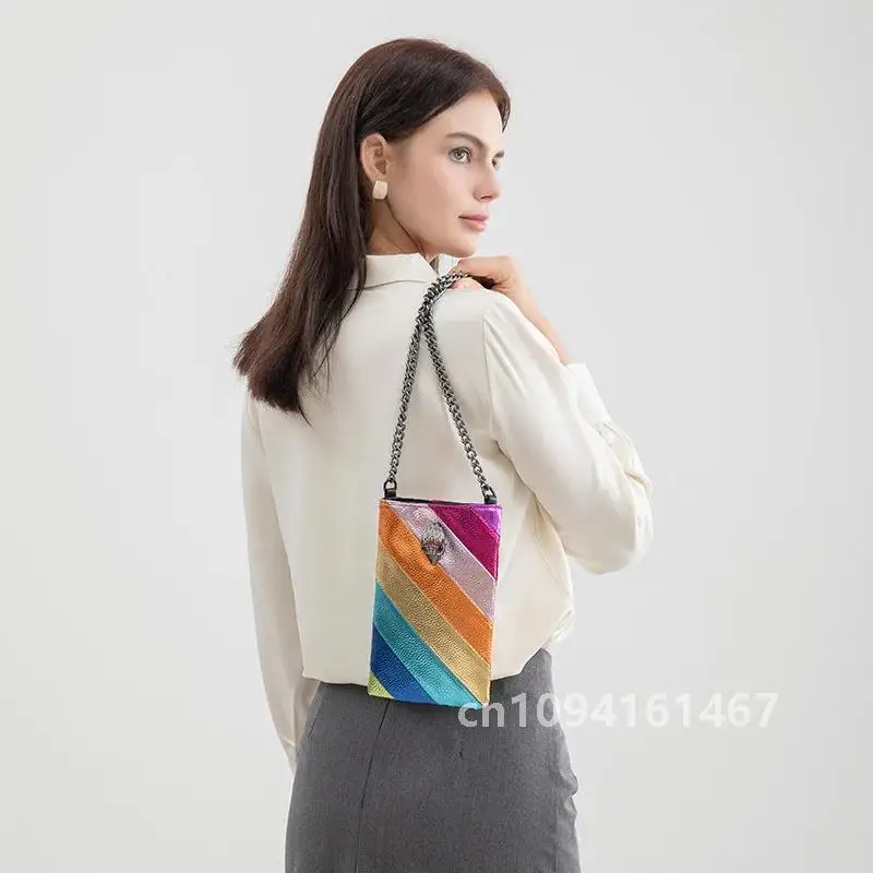 Дизайнерская сумка на плечо Kurt Geiger новинка 2024 модная цепочка в радужную полоску