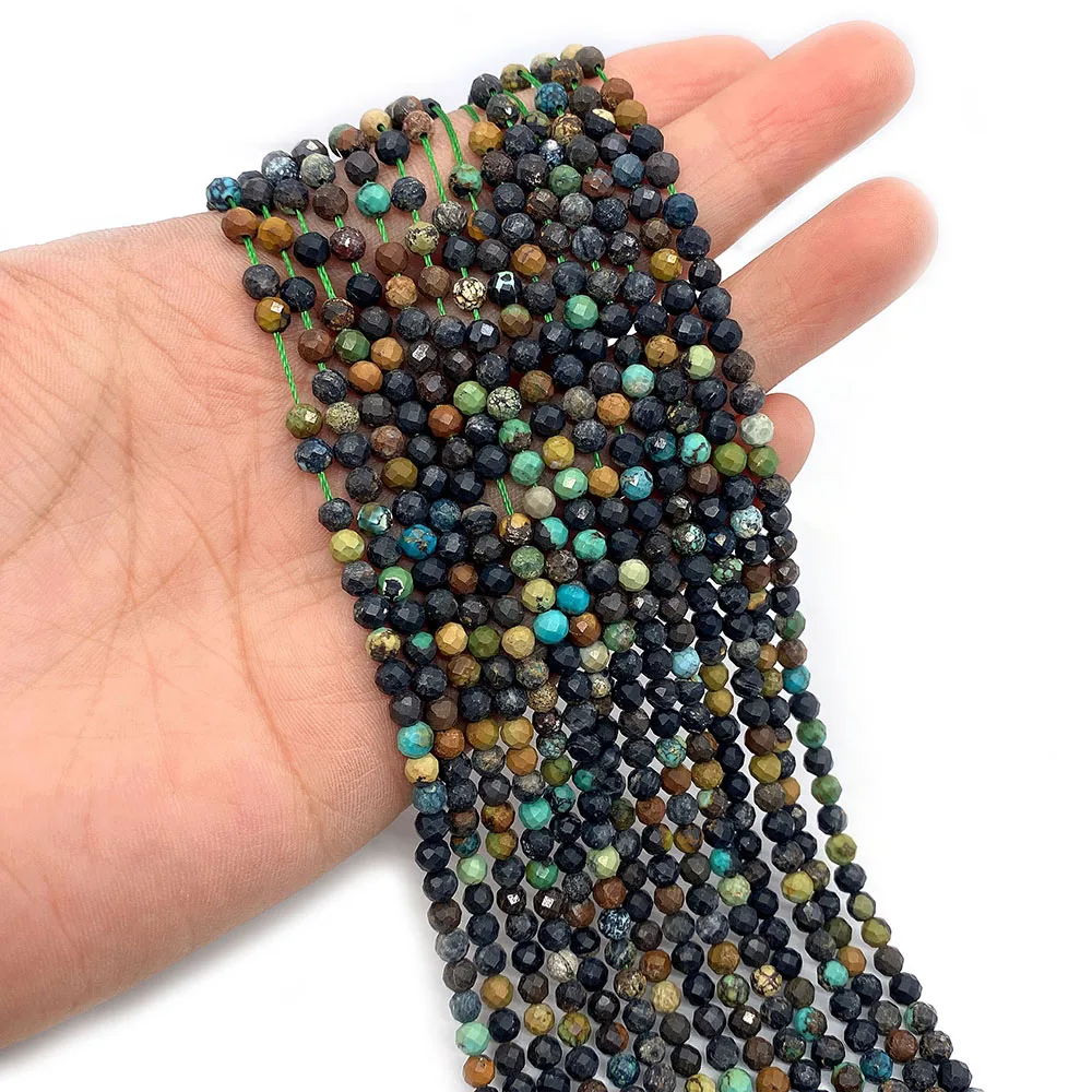 

African and Turquoise Engraved Small Faceted Beads 2/3/4mm Size Select Jewelry Making Necklace Needle Beads Charm Accessories