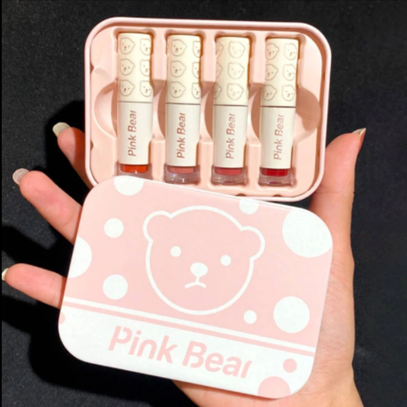 

Pinkbear Глянцевая Подарочная коробка для губ розовый медведь День Святого Валентина защита губ эссенция Помада Мини Набор