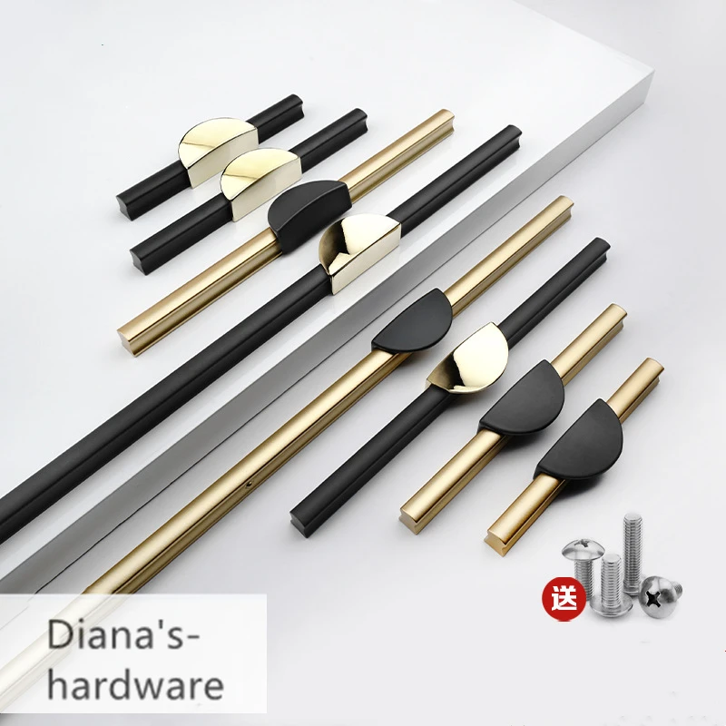 

Modern Kitchen Cabinet Handles Gold and Black Cupboard Door Pulls Drawer Knobs Bedroom Door Long Furniture Handle Hardware
