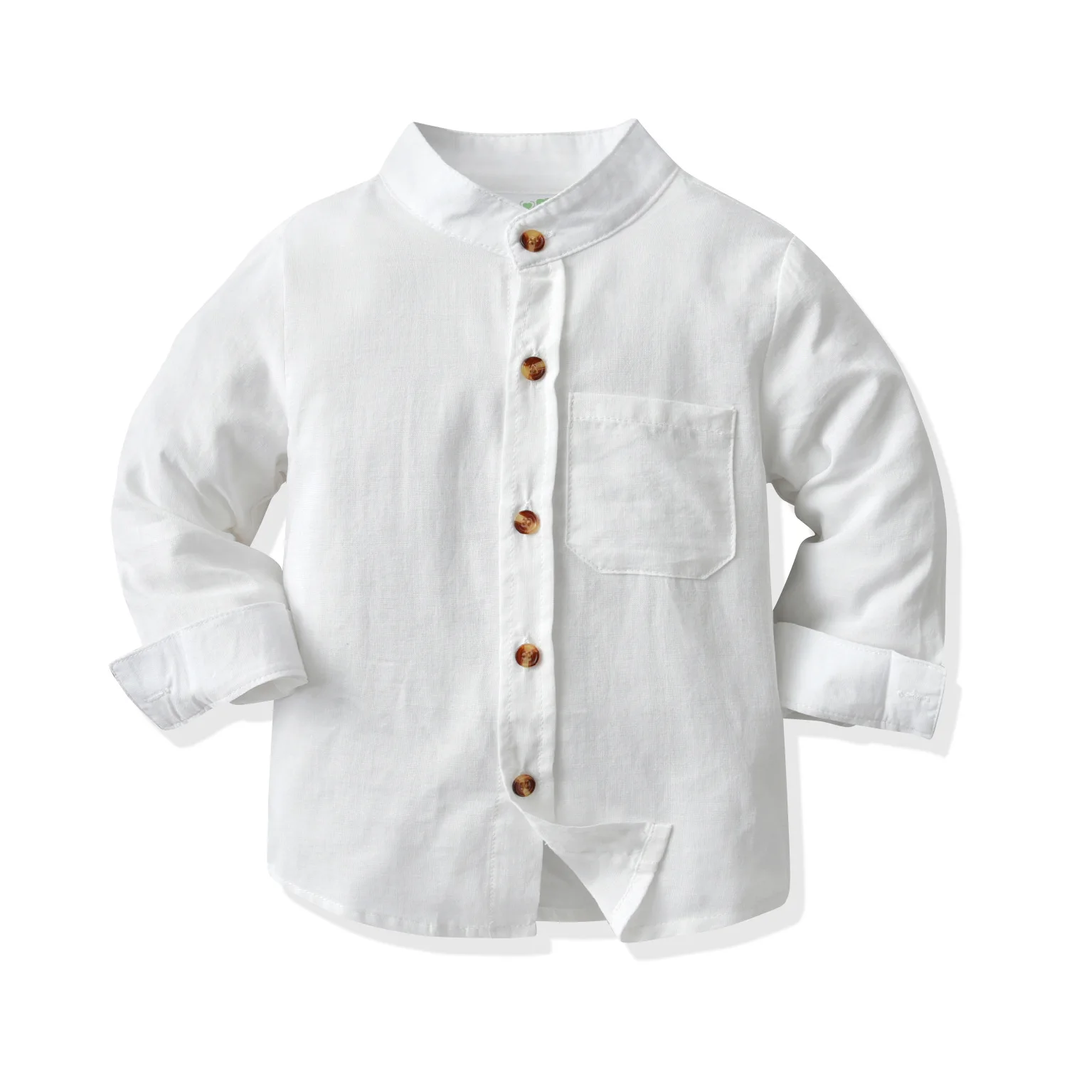

Boys' pure white long-sleeved shirt Small and medium-sized children's baby spring and autumn standing collar cardigan formal
